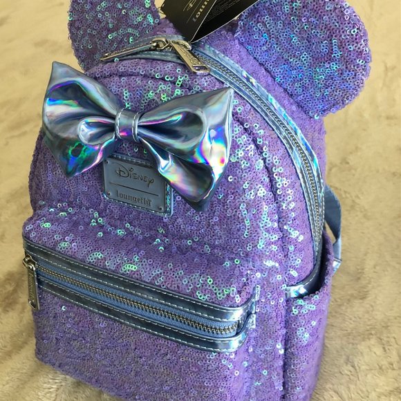 NWT Loungefly Disney Celebration Pastel Purple Mini Backpack Iridescent Sequin - Picture 2 of 9